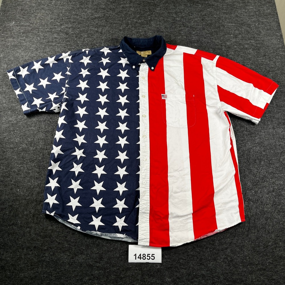 Sun River Shirt Mens XL Multicolor American Flag Patriotic Cotton Button Down